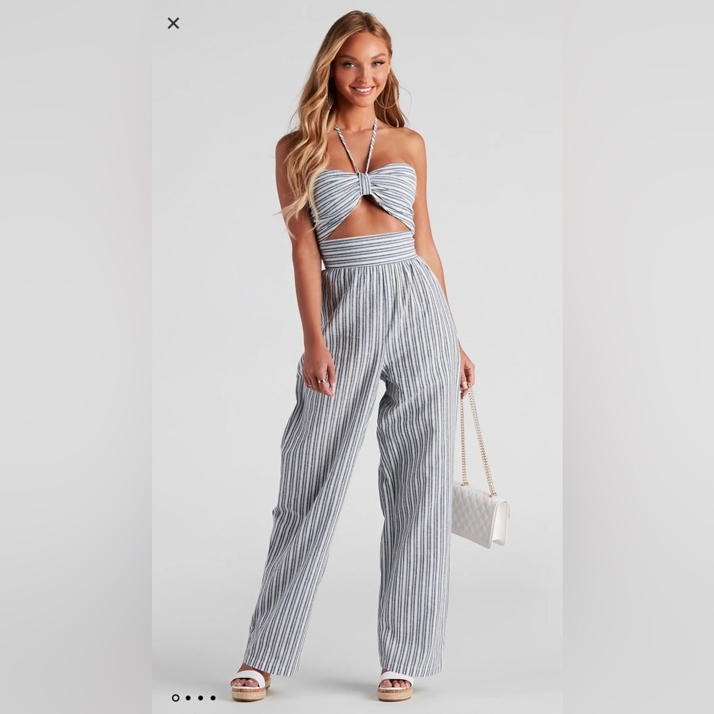 Seasonal Stripe Halter Linen Jumpsuit